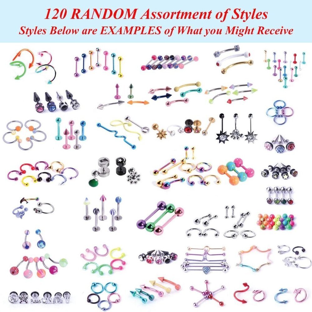 156PC Body Piercing Kit Stainless Steel Jewelry Navel Septum Ear Body - Picture 4 of 7